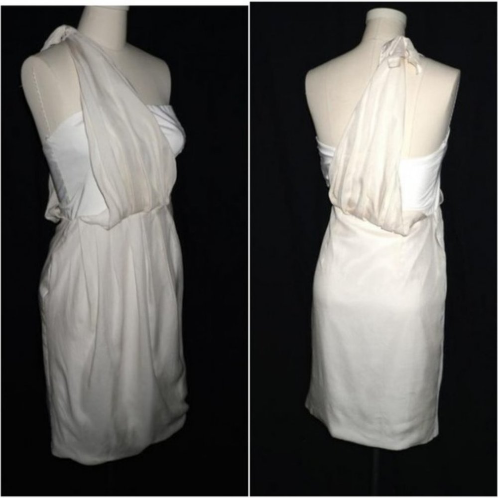 BLACK HALO Grecian Drape ivory silk dress 4